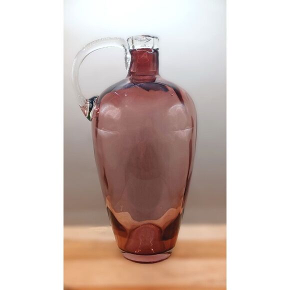 Amethyst Glass with Applied Clear Lip and Handle Hand Blown 10.5" Jug Vase - Picture 1 of 16